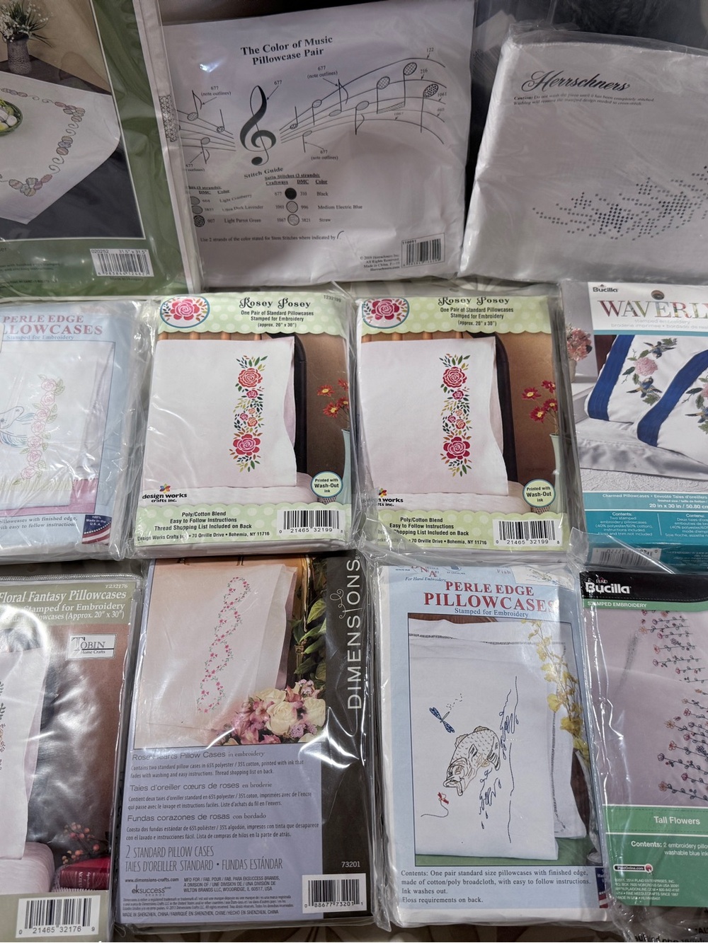 NIP Large Lot of Stamped Pillow Case Pairs - 20 Total for Embroidery plus extras